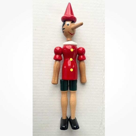 Pinocchio 10” Wooden Toy Red Wooden Puppet Figurine - Picture 4 of 4